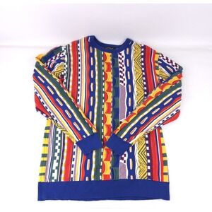 PACSUN Coogi Style Sweater Rainbow Black 3D Knit Mens M Cosby Biggie 90s Retro